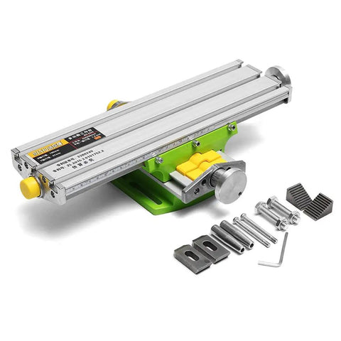 Precision Aluminum Alloy Work Table With Zero Hassle Dovetail Slides For Bench Drill, 190mm x axis, green base.