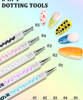 Pro Nail Art Tools Set For Press On Nails With Dual End Brushes And Dotting Tools 5-in-1 dotting tool sizes and designs