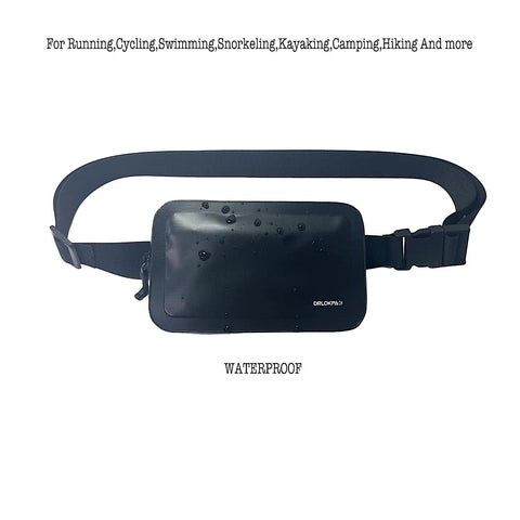 Floating Waterproof Fanny Pack Waist Pouch For Phone Wallet Keys Passport Cards Up To 1.5m Submersion, front view with water droplets