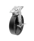 Beefy 8 Inch Plate Caster With 2 Inch Wide Cast Iron Wheel, Silver Swivel With Brake, Heavy Duty Top Plate Caster for Equipment