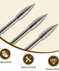 Close-up of stainless steel tips from the 12 Pack Stainless Steel Archery Field Points 80 100 120 Grain Practice Arrow Tips.