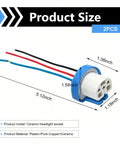 Two Pack Car Fog Light Socket Wire Harness Connector Compatible With 9007 9004 HB1 HB5 Bulbs, showing detailed product size.