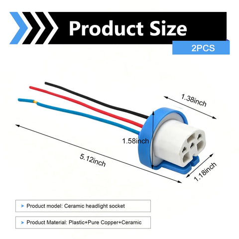 Two Pack Car Fog Light Socket Wire Harness Connector Compatible With 9007 9004 HB1 HB5 Bulbs, showing detailed product size.