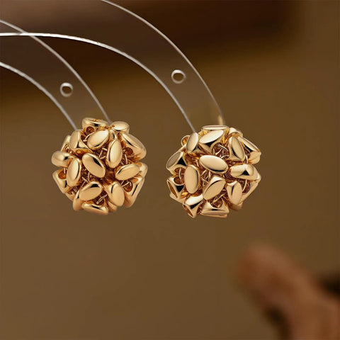 Sparkly Sequin Ball Stud Earrings For Women With 14K Gold Plated Sterling Silver Posts Delicate Woven Hollow Sphere Design That Reflects Light From Every Angle For Everyday Glam, pair front view