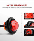 10 Pack 3/4 Inch Round LED Clearance Lights For Trucks RVs Cars Buses Trailers And Boats Front Rear Side Marker Indicator Bullets 12V Red 60 Lumen Output Surface Mount With Rubber Grommet Long Lasting