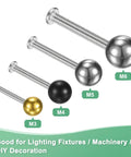 Four threaded ball nut knobs in chrome, black, and gold, labeled M3 to M6 for lighting fixtures, machinery, DIY decoration.