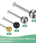 Various sizes of threaded ball nut knobs for lighting fixtures, DIY, and machinery, showing chrome, black, and gold tones.