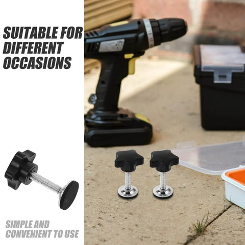 Star Handle Pressure Plate Adjustment Screws With Washers And Nuts, M8 Threaded Clamping Knobs on workshop floor near drill
