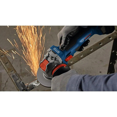 18V Brushless X-Lock 4-1/2 In Angle Grinder Bare Tool With Slide Switch shown cutting metal with sparks