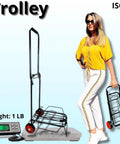 Foldable Lightweight Two Wheel Shopping Cart Dolly With Easy Open Design Portable Hand Truck next to a woman holding another one