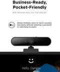 Straight Up 1080p FHD Webcam With USB C Connectivity And Windows Hello Face Login mounted on a black laptop screen displaying user login.