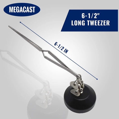Heavy Duty Third Hand With Tweezers For Soldering, Black Metal Craft Stand With A Sturdy 13 Oz Base That Will Not Tip, Cross Locking 6.5 Inch Pointed Tweezers