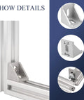 Legit 40x40 Aluminum Extrusion Hardware Kit Featuring 20 Corner Brackets; close-up of corner bracket on aluminum frame.