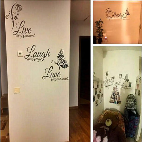 Live Love Laugh Set Of 3 Motivational Wall Stickers For Family Decor Black 18x39 Inch Peel And Stick Easy To Apply Inspirational Quotes Art
