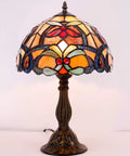 Orange Stained Glass Flower Tiffany Style Table Lamp For Reading Desk And Bedside Use 12 Inch Wide Shade 18 Inch Tall