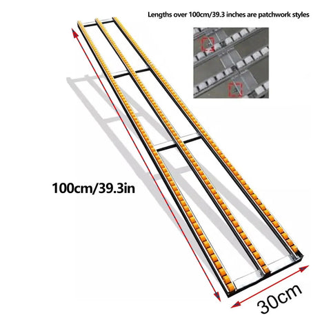 Ultra Portable Conveyor Belt System With Lightweight Modular Rollers visibly showing 100cm x 30cm, steel frame, orange rollers
