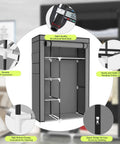 Diagram of Portable Closet Wardrobe With Fabric Shelves And Dustproof Non Woven Fabric Cover, featuring steel rods and connectors.