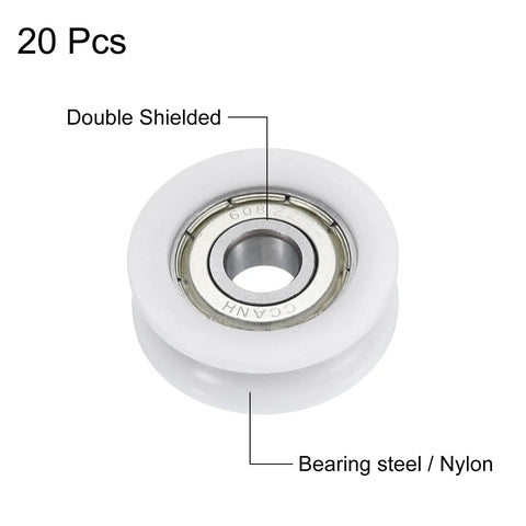 U608ZZ Nylon Pulley U Groove Ball Bearing 8x30x10mm Shielded Wheel, Steel/Nylon, Double Shielded, 20 pcs, Fits 8mm Shafts, Front View