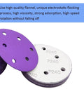 100 Pack 5 Inch 6Hole Alumina Sanding Discs With Super Sticky Hook And Loop Backing Ceramic Abrasive Pads For Metal Wood Projects shown in purple and white.
