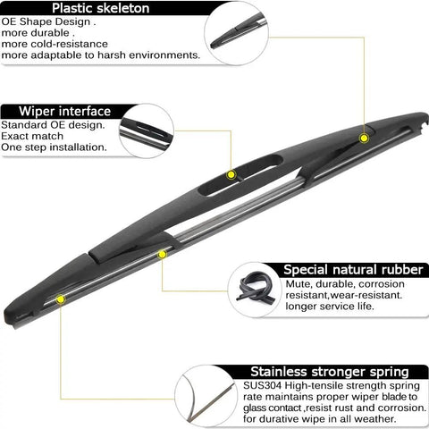 Fresh Rear Wiper Arm And Blade Direct Swap For Cadillac Escalade GMC Yukon Chevy Tahoe And Suburbans close-up of robust plastic and rubber components.
