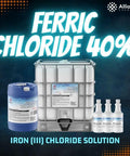 Ferric Chloride Forty Percent Etchant For Copper And Circuit Boards, industrial containers of varying sizes displayed.