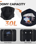 Open view of Underseat Travel Duffel Bag 18x14x8 Inches, 30L Personal Item Carry On with shoulder strap, showing interior and pockets.