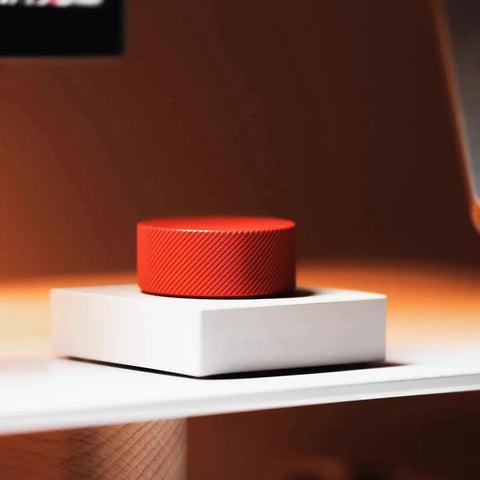 Desktop USB Volume Knob Switcher With Aluminum Body, Quiet Rotation For Undisturbed Use, Plug And Play PC Accessory For Gaming, Streaming, And Office, Precise Sound Control, Dope Gift For Keyboard And Audio Enthusiasts red aluminum volume knob on white base