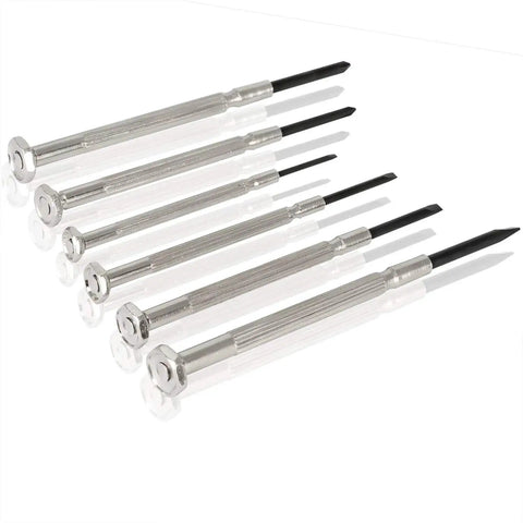 Six Piece Mini Precision Screwdriver Set With Phillips Sizes 0 And 1 And Flathead Sizes 1.4mm 2.0mm 2.4mm And 3.0mm
