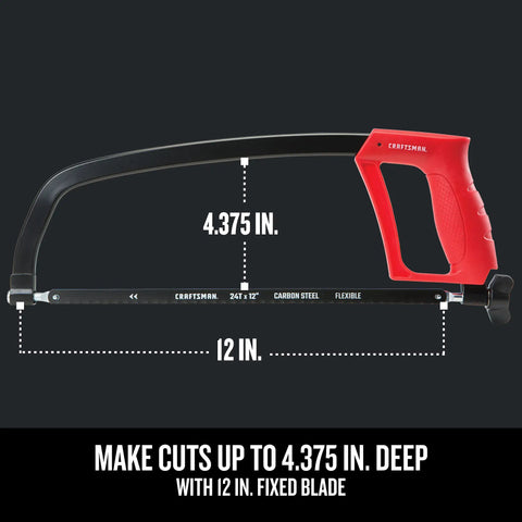 Heavy Duty 12 Inch Hacksaw With Tough As Nails Metal Frame And 225 Lb Tension, Deep 4.375 Inch Cut, Adjustable 90 And 180 Degree Blade Angles For Flush Cuts, Comfortable Tension And Grip For Fast, Precise Metal Cutting