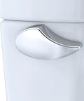 Close-up of chrome right hand lever on Drake II Toilet Tank With Right Hand Lever Cotton Finish, Two Piece High Profile Replacement Tank