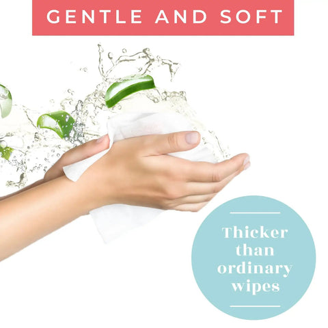 Hands using XL Shower Wipes For Adults No Rinse Bathing On The Go Clean Up Wipes, splash of water in background.