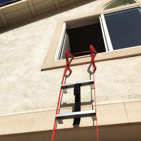 Retractable Two Story Fire Escape Ladder For Windows 13 Feet No Tools Needed Easy To Use Emergency Escape With Secure Window Hooks Heavy Duty Safety Ladder For Home in use.