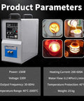 Beast Mode Induction Heater 15KW Water Cooled Industrial Melting Furnace showing product parameters and temperature settings.