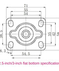 Technical diagram of 4 Pack 2.5 Inch Fixed Casters Rubber Silent Stem Wheels Set For Furniture Brown Finish