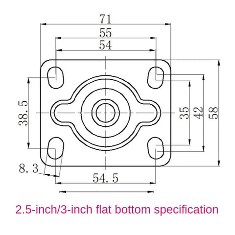 Technical diagram of 4 Pack 2.5 Inch Fixed Casters Rubber Silent Stem Wheels Set For Furniture Brown Finish