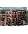 Real Thick Purple Copper Flat Washer Gasket Assortment Kit With Carry Box High Heat Resistant Sealing Rings For Sump Automotive Marine Fixups in organizer