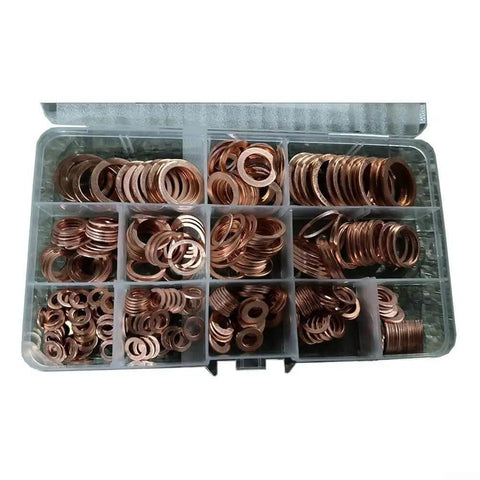 Real Thick Purple Copper Flat Washer Gasket Assortment Kit With Carry Box High Heat Resistant Sealing Rings For Sump Automotive Marine Fixups in organizer