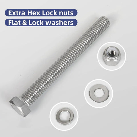 Heavy Duty 1/4-20 Hex Bolt Kit With Lock Nuts, Flat And Lock Washers, 304 Stainless Steel 18-8, Fully Threaded, 18 Sets components view.
