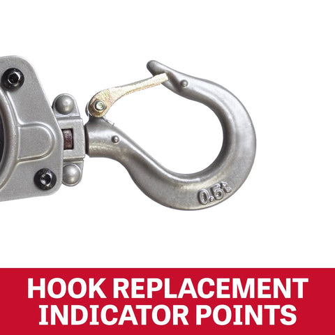 JET 1/2-ton mini-puller lever hoist hook with latch, silver metal finish