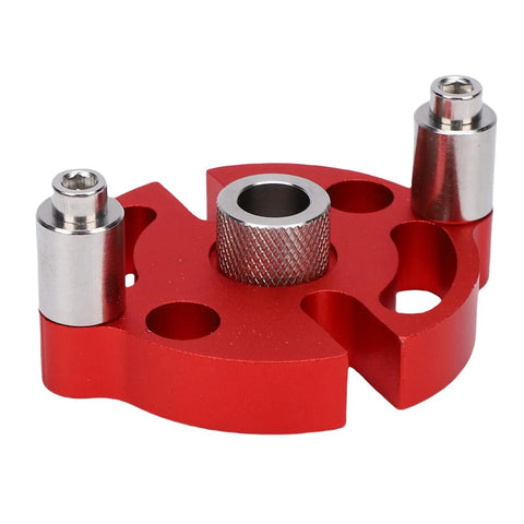 Self Centering Dowel Jig Kit With Solid Anodized Aluminum Block And Three Stainless Steel Bushings showing detailed aluminum block design.