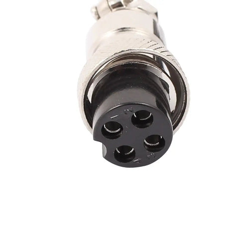 GX16 4 Pin Aviation Socket Connector Cable, male head, rugged metal shell, PVC insulation, for aircraft electronics, close-up view