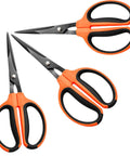 Three Pack Trimming Scissors With Teflon Coated Non Stick Blades for precise pruning, orange and black ergonomic handles
