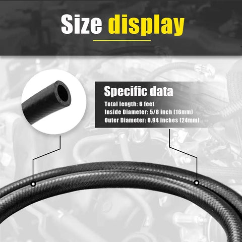 Inner 5/8 Inch Heater Hose, 6 Feet Long, Black With Safety Stripe, Standard Grade Automotive Hose For Cooling And Heating Systems, Flexible Rubber Replacement For Cars And Trucks, Durable And Leak Resistant size display