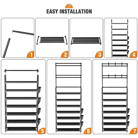 7 Tier Shoe Organizer With Hooks And Side Pocket Freestanding Shoe Rack For Front Door Entryway Holds 21 To 28 Pairs assembly steps