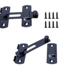 Stainless Steel Barn Door Lock Hardware Set With 180 Degree Flip Sliding Lock Latch For Garden Bathroom Outdoor Garage Window And Sliding Doors Black Finish 2 Pack, showing front view with screws