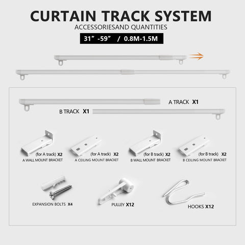 Retractable Ceiling Curtain Track System For Room Dividers And Showers Adjustable 31 To 59 Inches No Guesswork Hassle Free Fit Ceiling Mounted Curtain Rail Easy Install White Finish, parts included