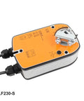 Heavy Lifting AC230V Spring Return Motorized Damper Actuator showing connection ports and adjustable mechanism details.