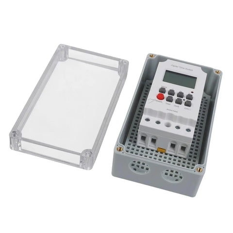 Straight Up Heavy Duty Digital Timer Switch With Damn Accurate Second Timing, IP66 weatherproof relay box, open view.