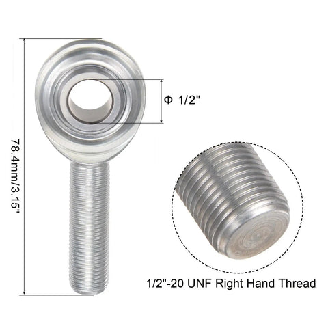 Half Inch Rod End Bearing With 1/2-20 UNF Right Hand Thread, Jam Nut, Cast Iron Body, And Hardened Bearing Steel Ball Joint For Built-To-Last, Long-Lasting Linkage And Smooth, Precise Motion In Machinery And Automotive Applications.