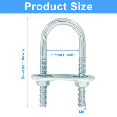 Four Pack M6 U Bolts 1 Inch Wide Round U Bolts With Frame Plates Nuts And Washers Zinc Plated Steel U Clamp Dimensions